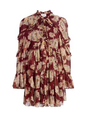 NWT Cinq à Sept  Mae Bouquet Albani Ruffle-Trim Minidress